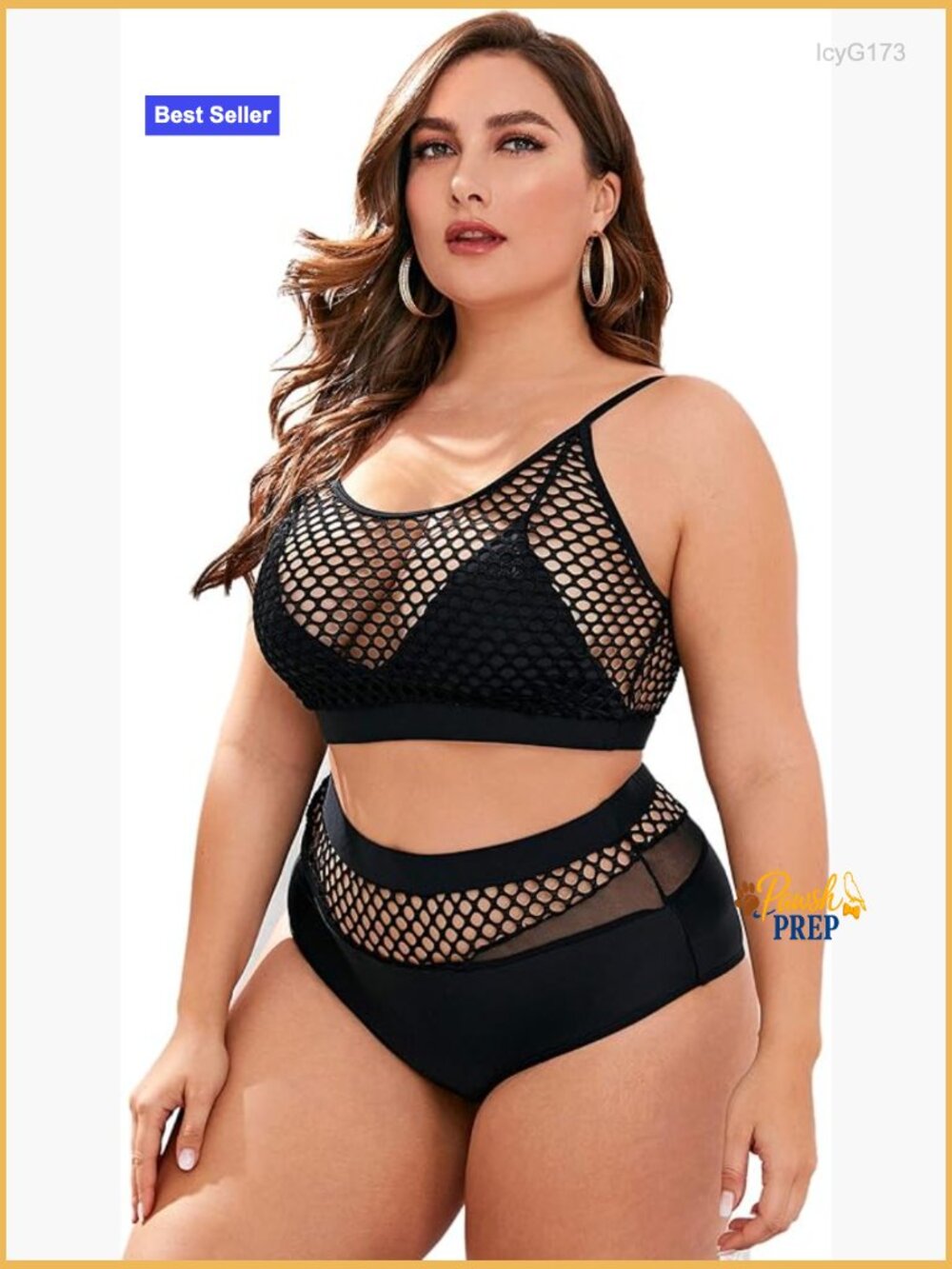 Plus Size Fishnet High Waist Bikini Set Rave Outfit Swimwear